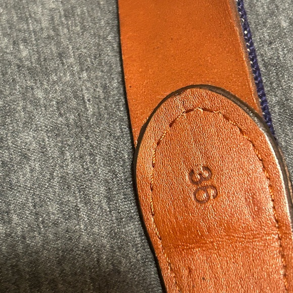 Smathers Branson Mens Needlepoint Bow Tie Belt Navy Blue Leather Fun Casual 36 - Picture 3 of 8